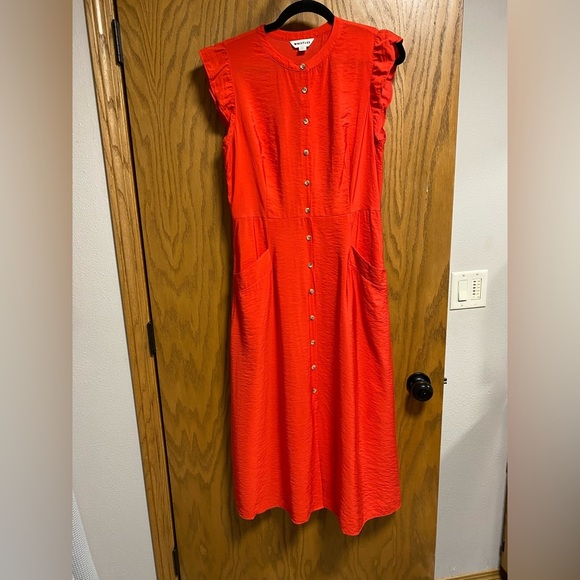 WHISTLES Red Frill Sleeve Button Dress - SIZE 8 - EUC - Picture 9 of 10